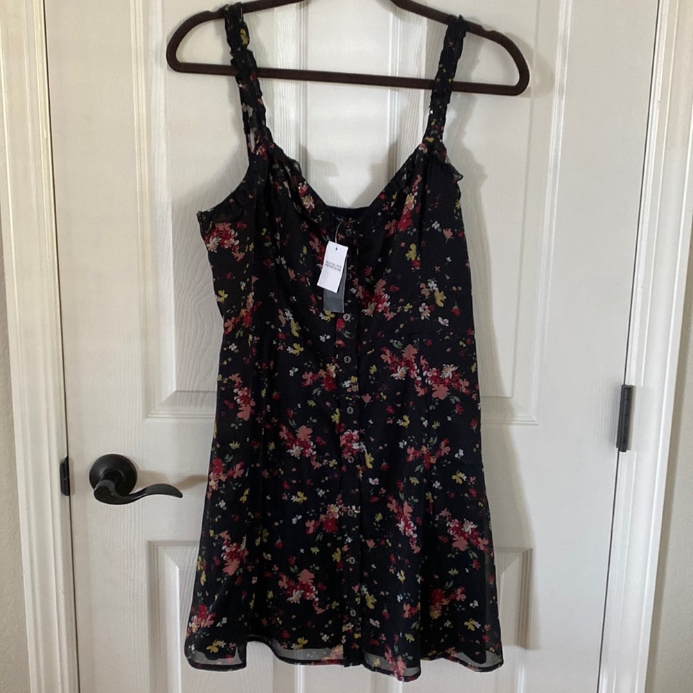 Abercrombie & Fitch black with flowers ruffle strap summer dress size medium M